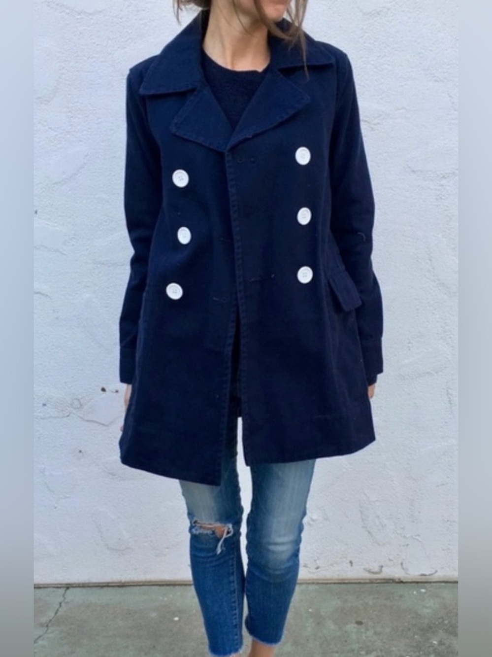 J. CREW • Navy/White Heavyweight Cotton Twill Double-Breasted Peacoat, 6 - Picture 14 of 14
